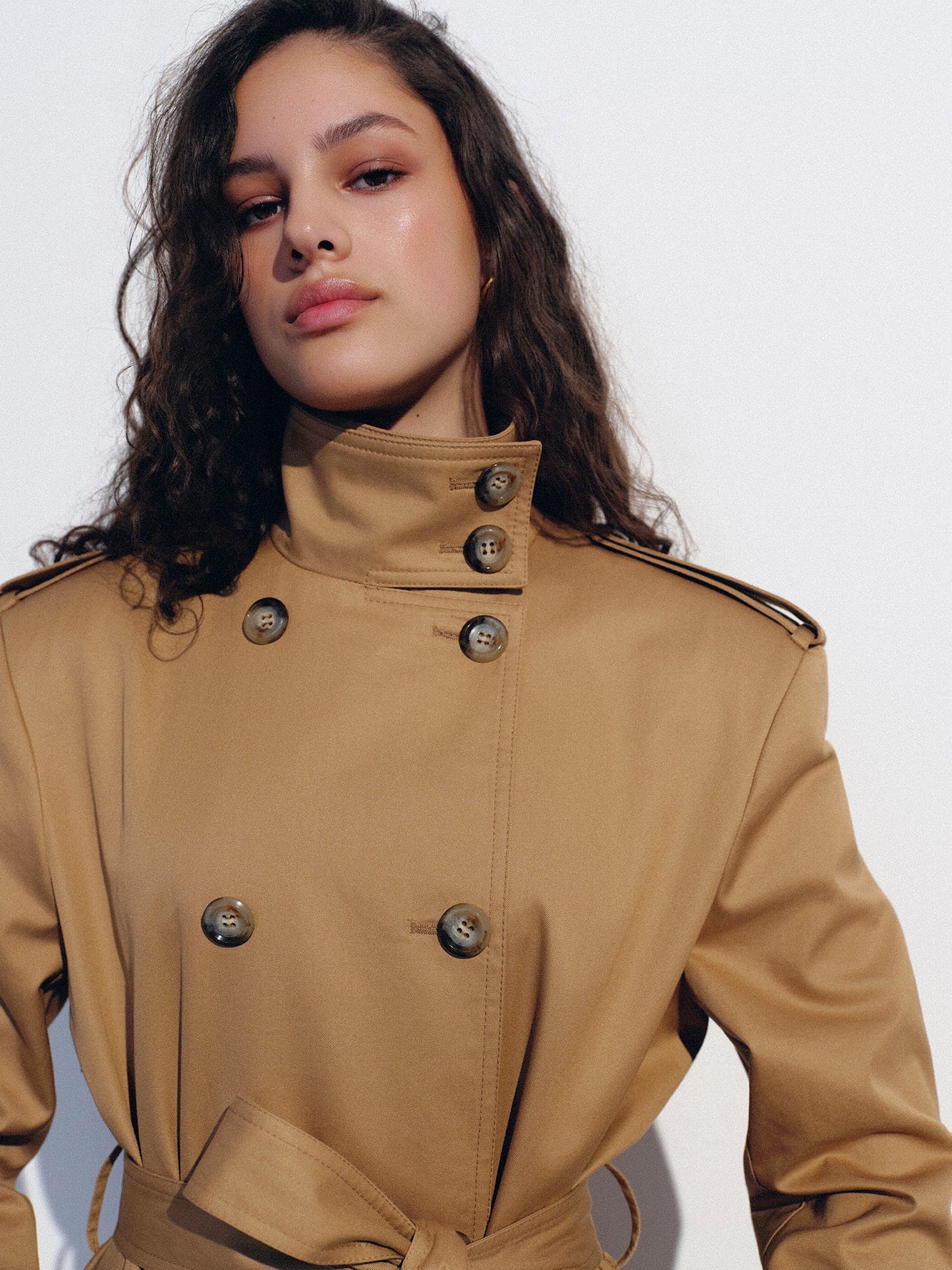 Beige stand collar trench NOVITSKA
