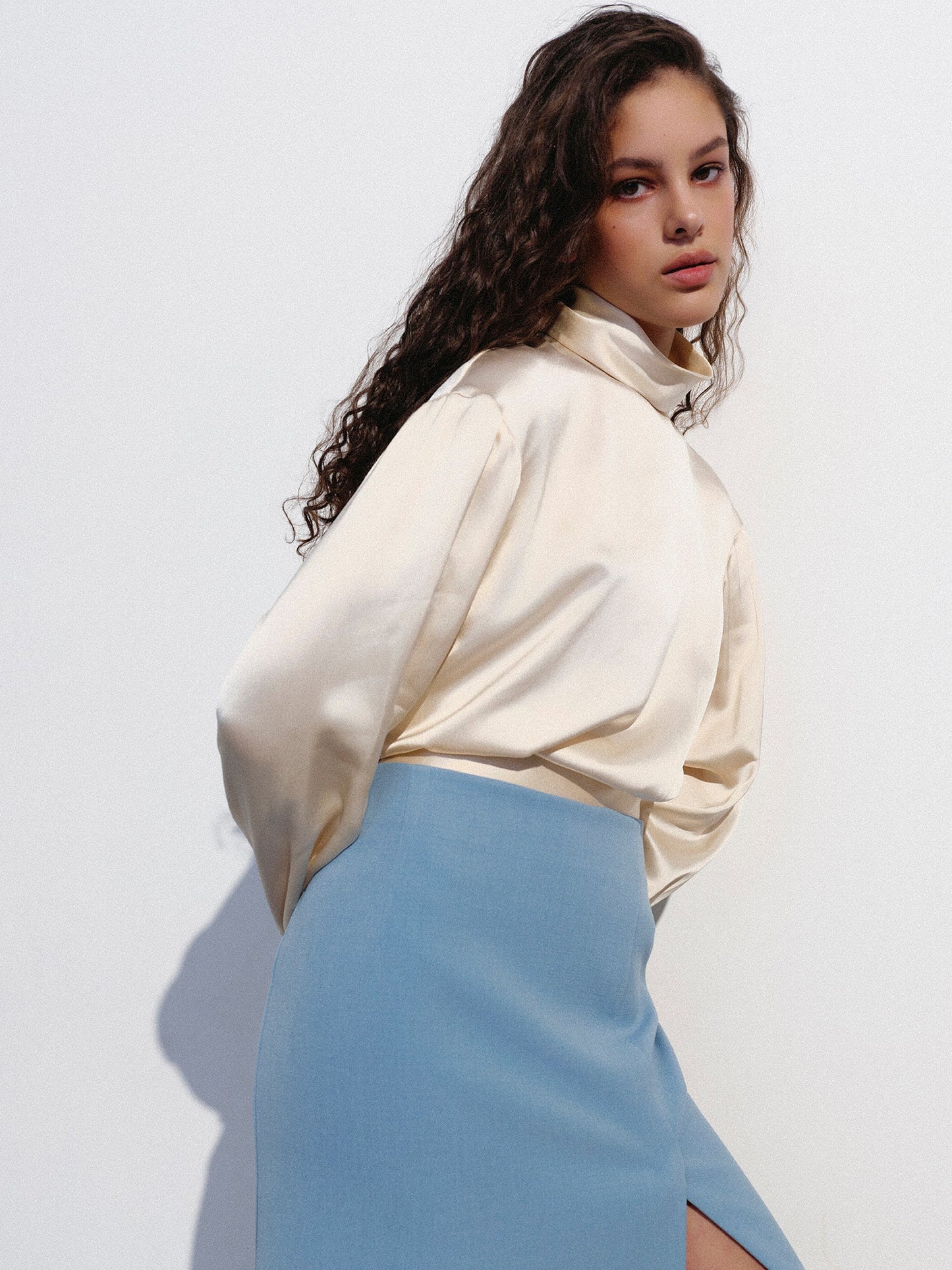 Open-back satin blouse NOVITSKA