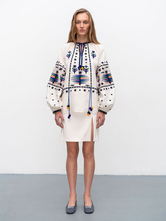 Women's embroidered shirt with geometric embroidery Melanka ETNODIM