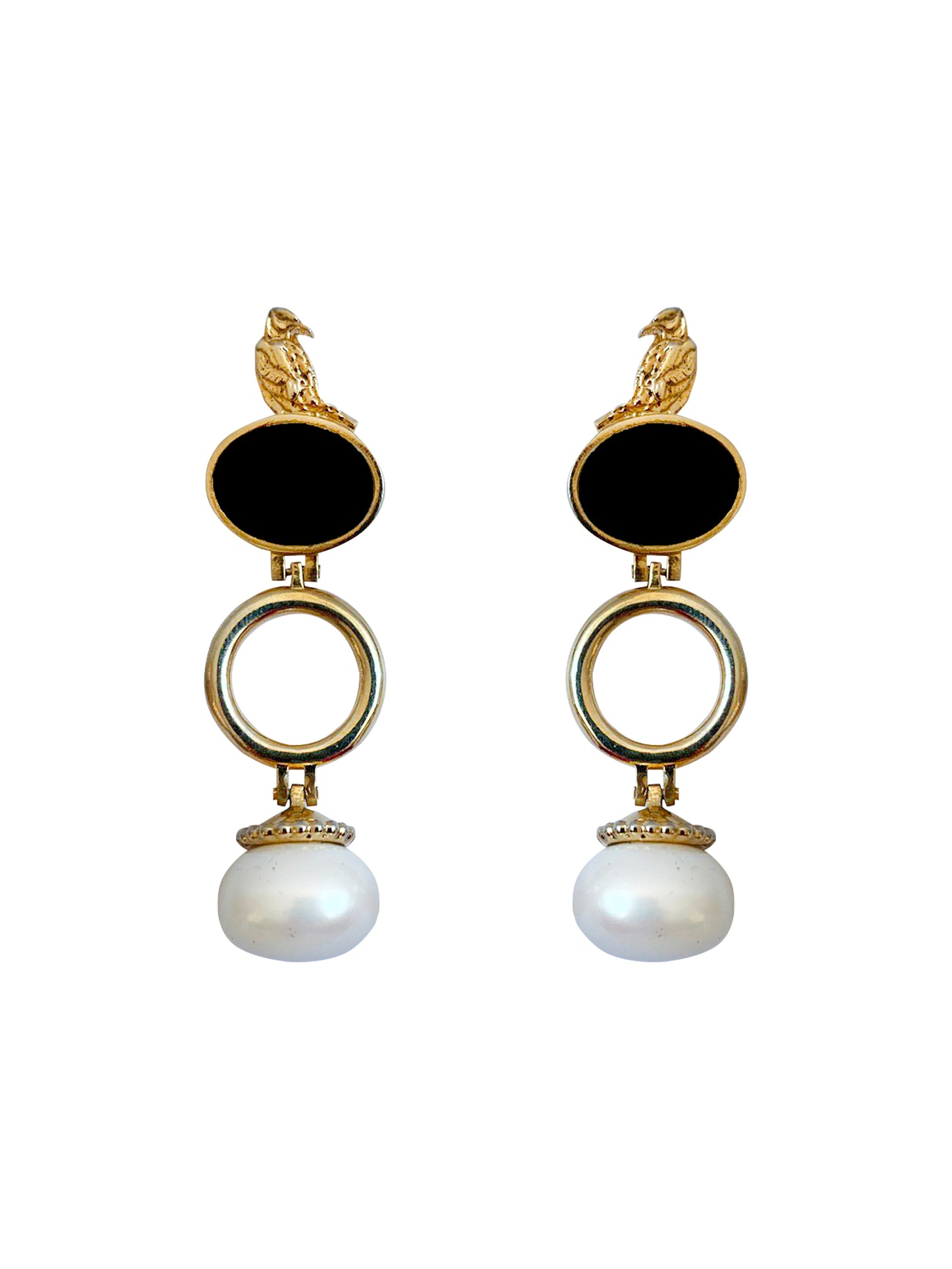 Bird Earrings With White Pearls Long GUNIA PROJECT