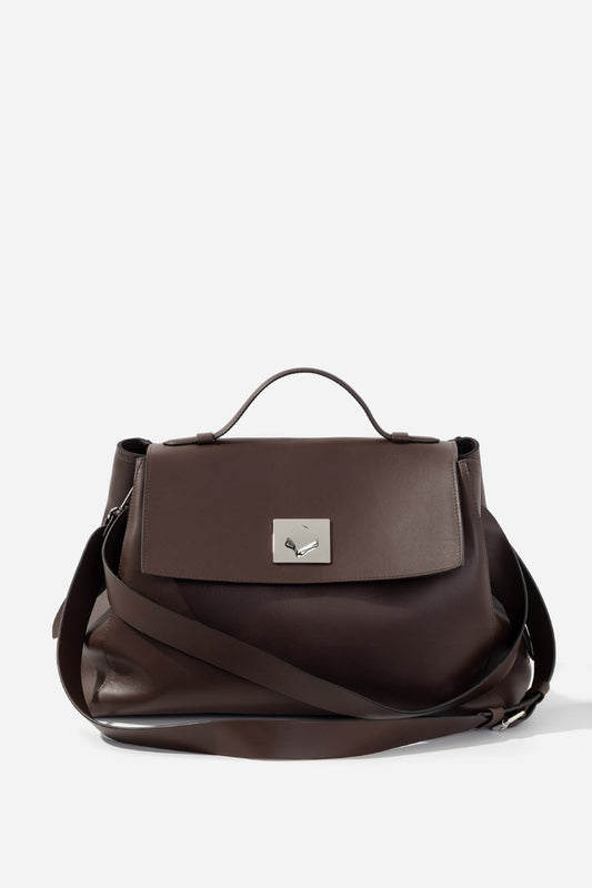 ERNESTINA 42 dark brown leather bag KACHOROVSKA, front 3/4 view