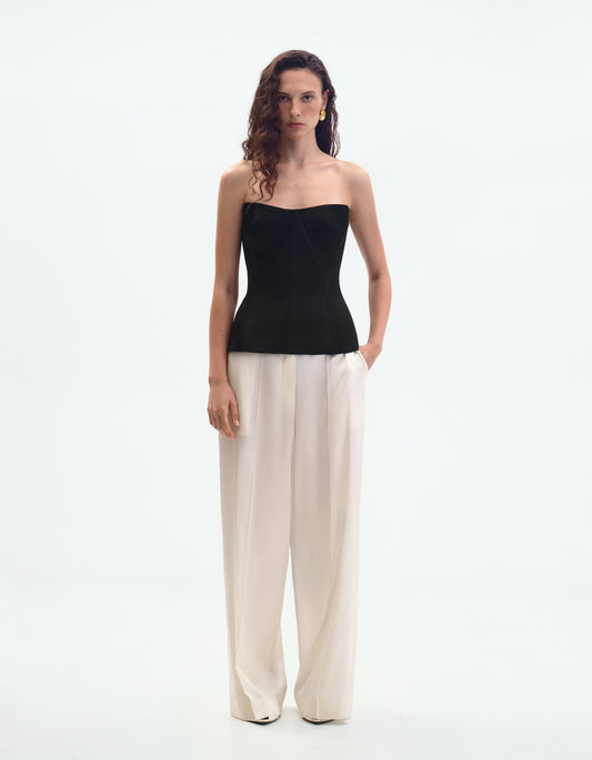 Black satin bustier with geometric details ELENA REVA
