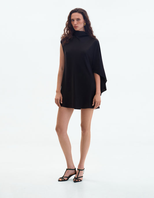 Black silk mini dress with geometric sleev ELENA REVA