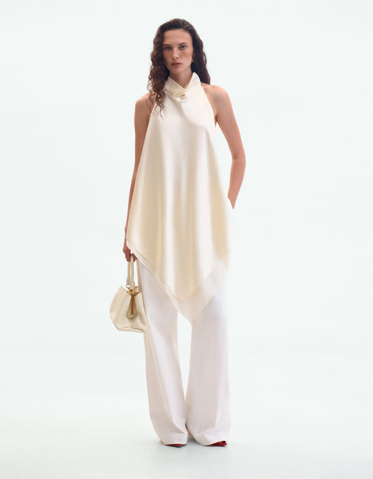 Cream silk backless blouse ELENA REVA