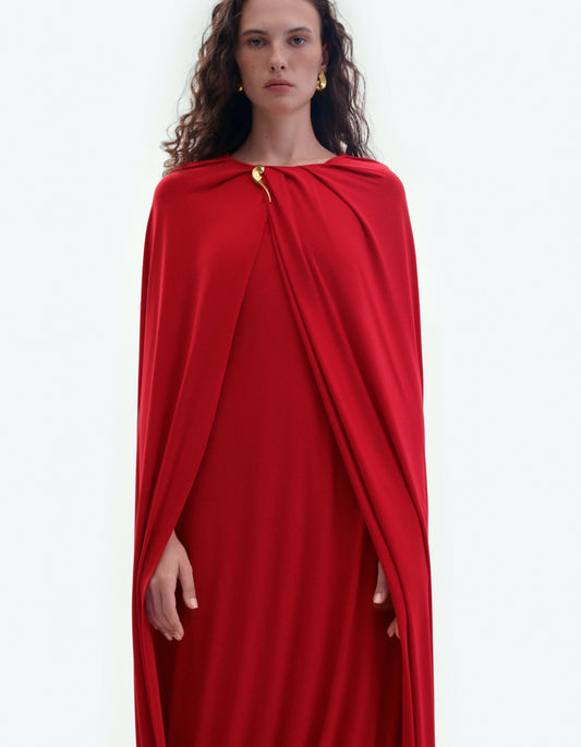 Red jersey cape dress ELENA REVA