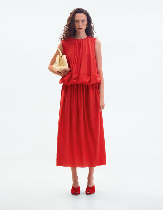 Red midi balloon dress ELENA REVA