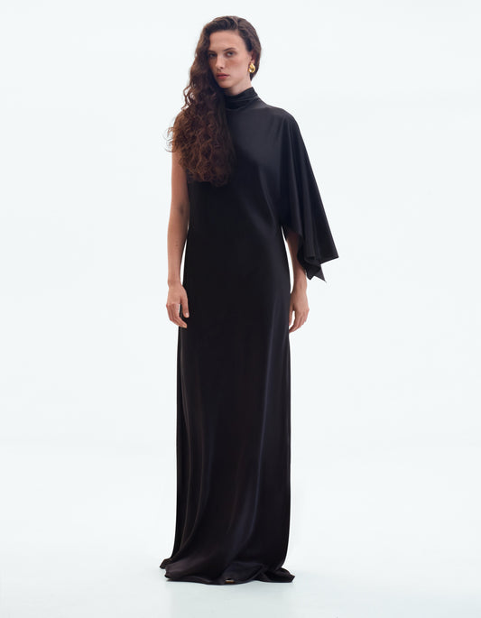 Black silk dress with geometric sleev ELENA REVA