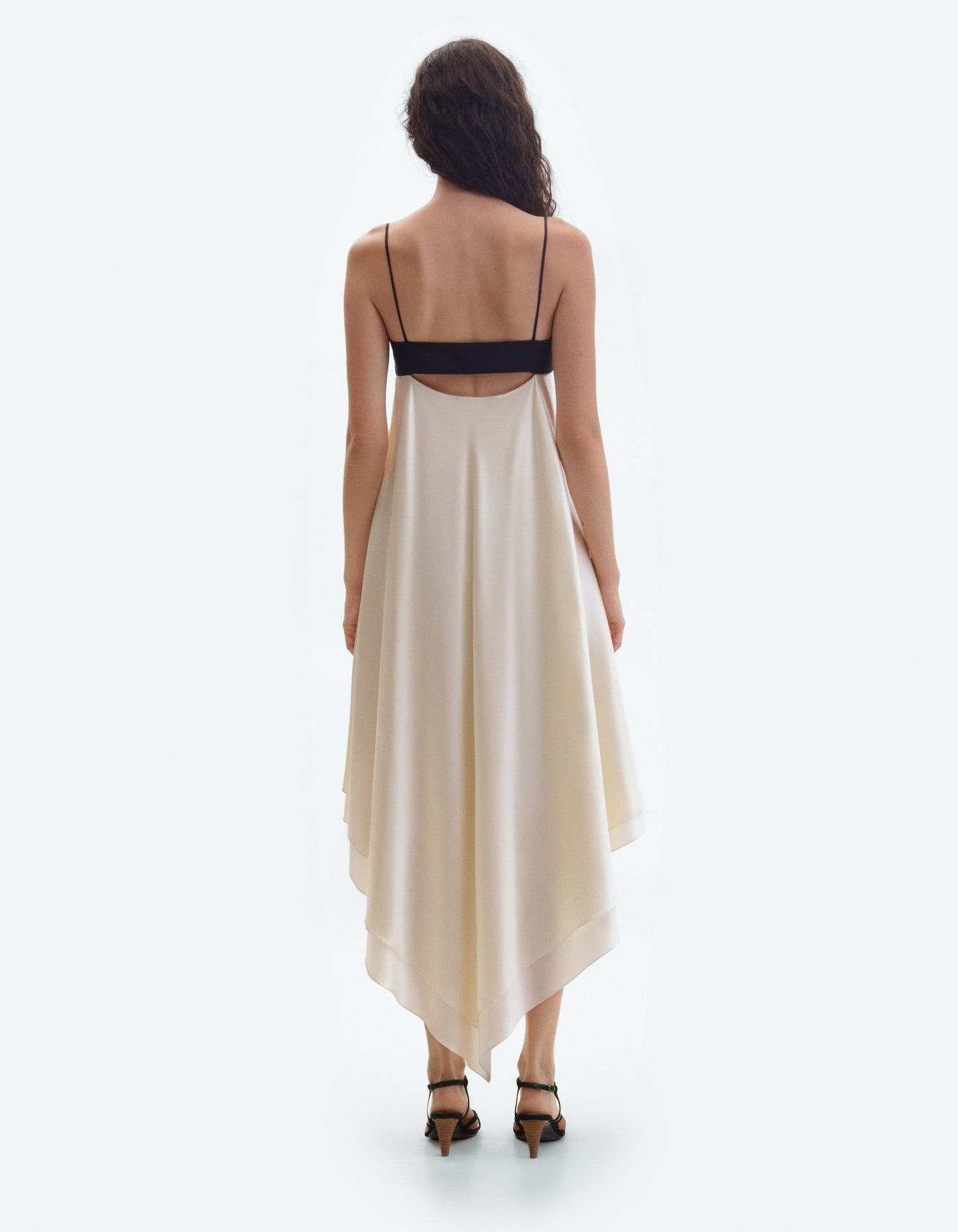 Cream silk midi dress with black top ELENA REVA