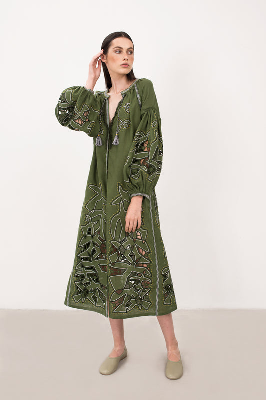 Flying Home midi Dress in Green My Sleeping Gypsy