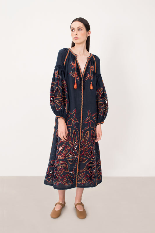 Flying Home midi Dress in Navy Blue My Sleeping Gypsy