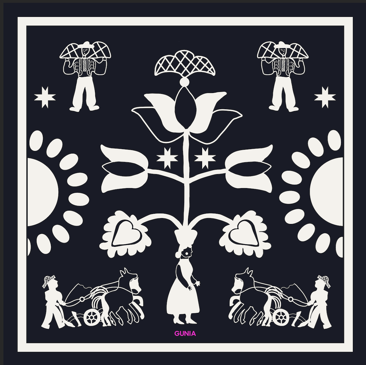 Silk headscarf with the girl GUNIA PROJECT