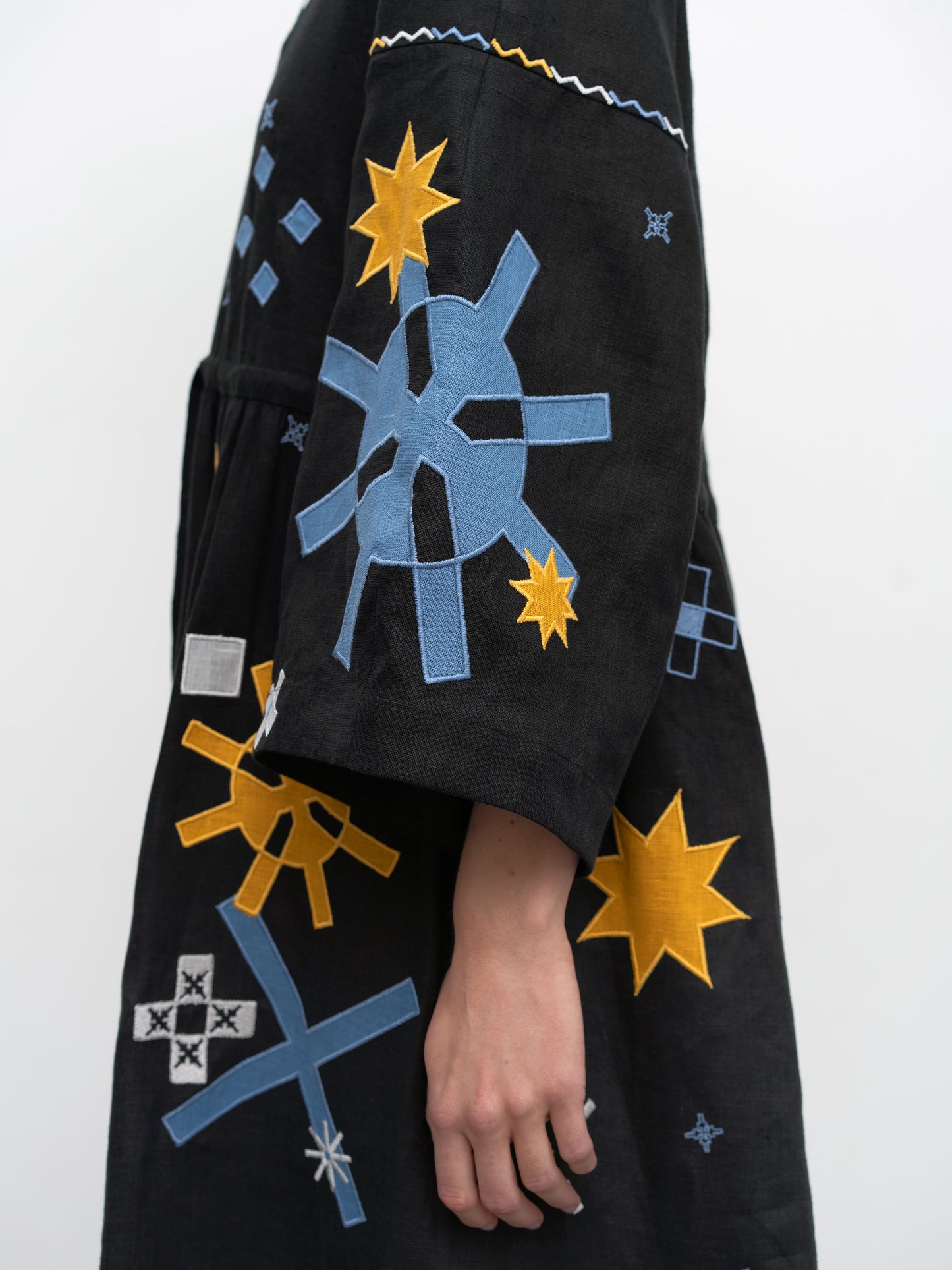 Linen dress with embroidery and applique Zori ETNODIM