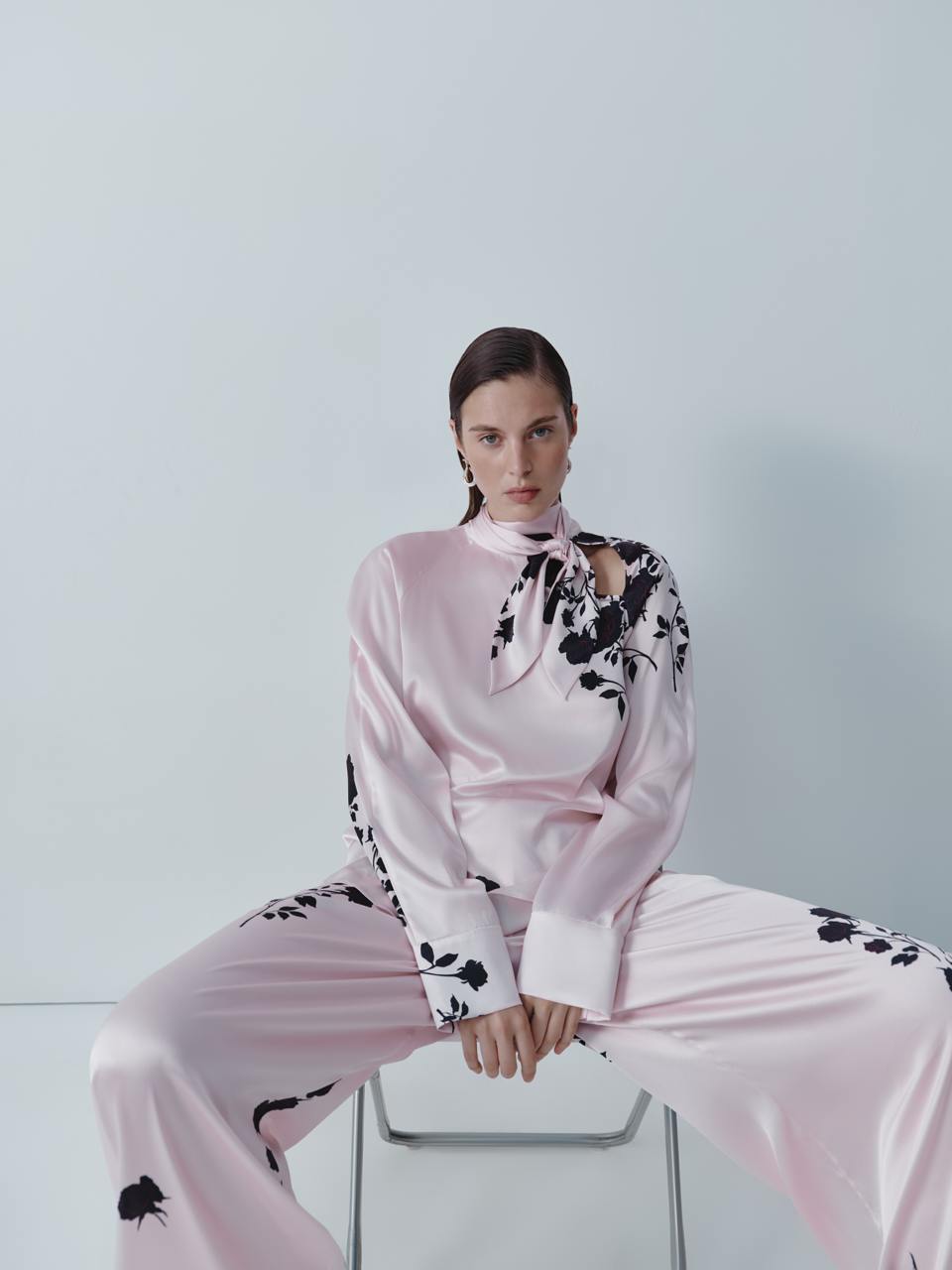 Floral print silk blouse with scarf ELENA REVA