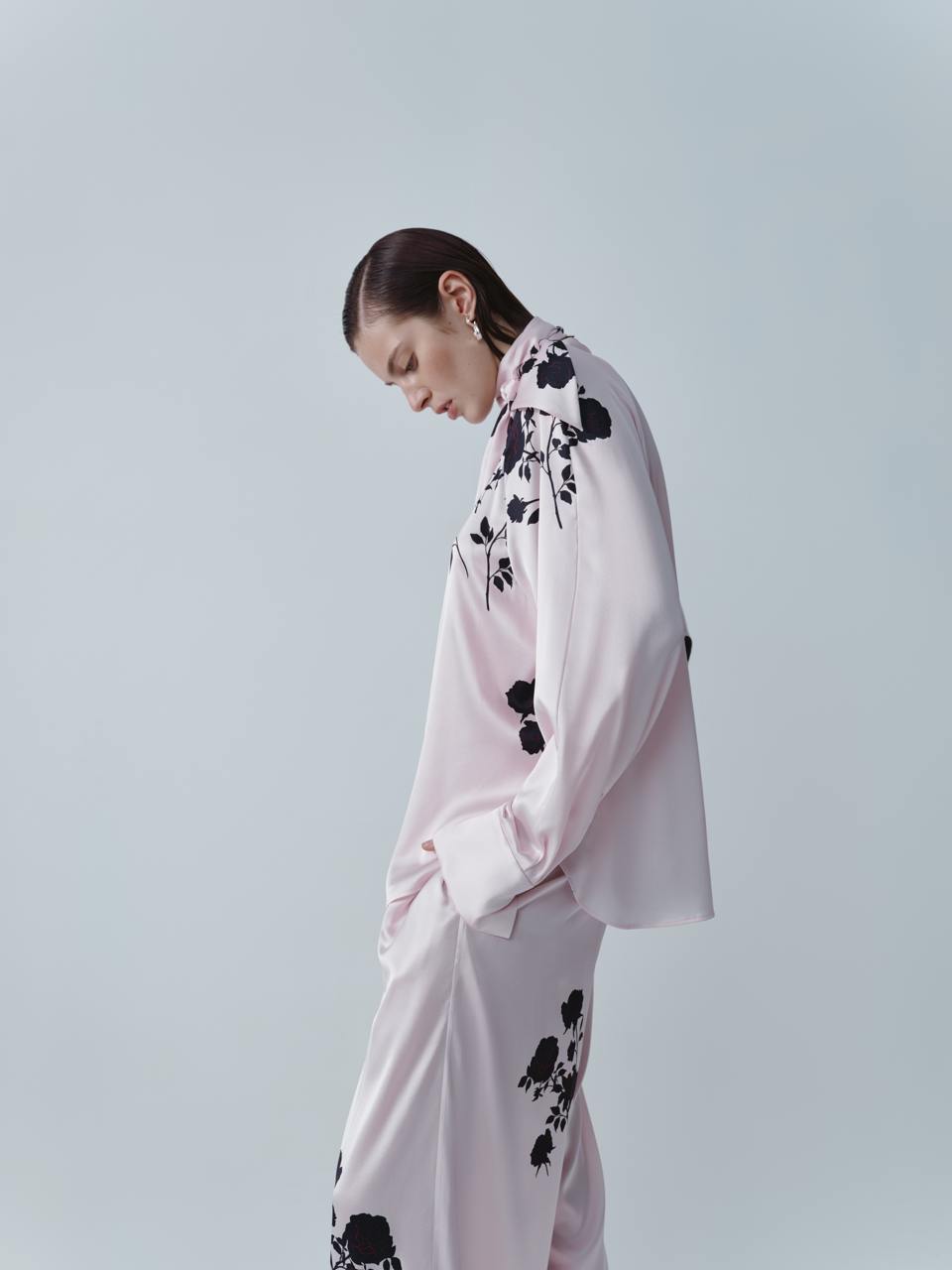 Floral print silk blouse with scarf ELENA REVA