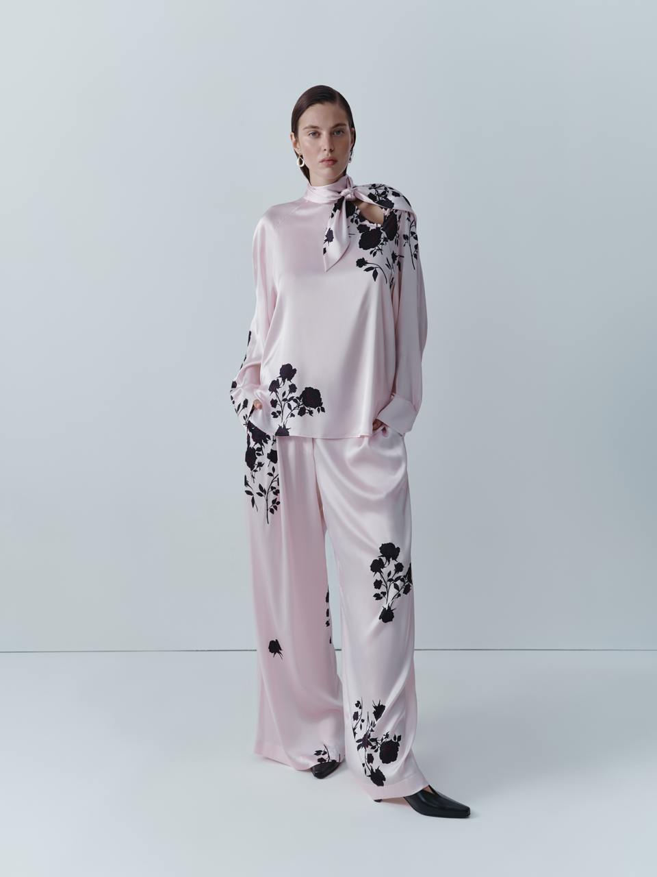 Floral print silk blouse with scarf ELENA REVA