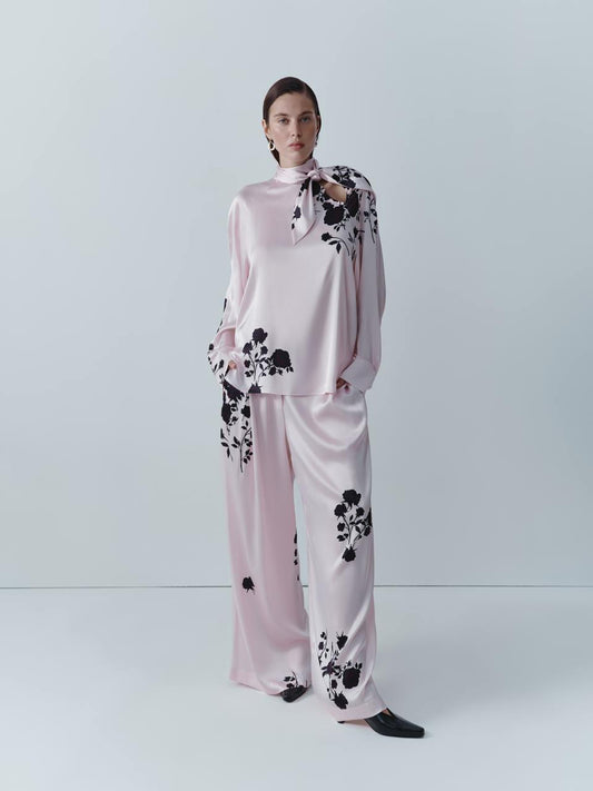 Floral print silk pajama trousers ELENA REVA