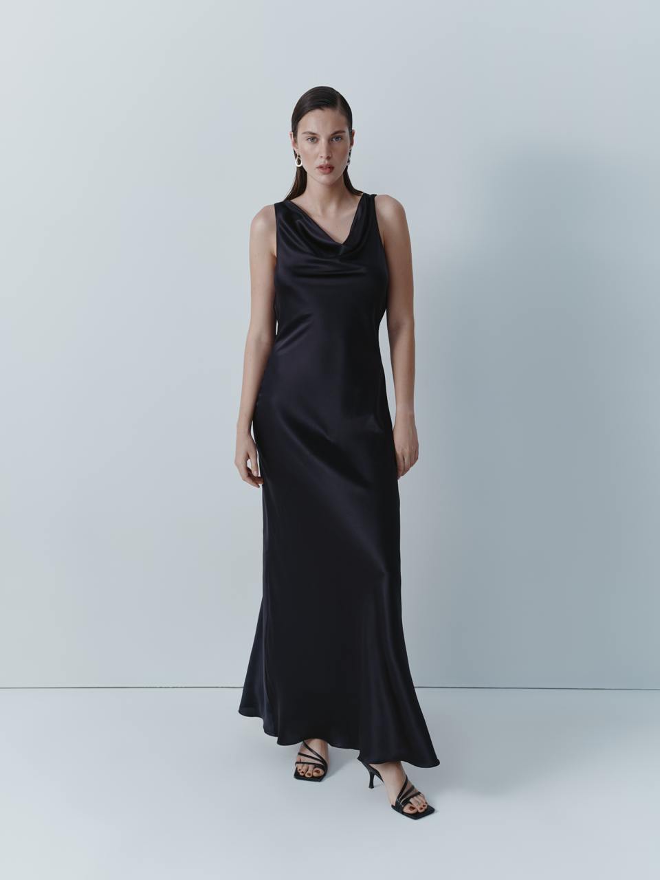 Black silk maxi dress with cutout black ELENA REVA