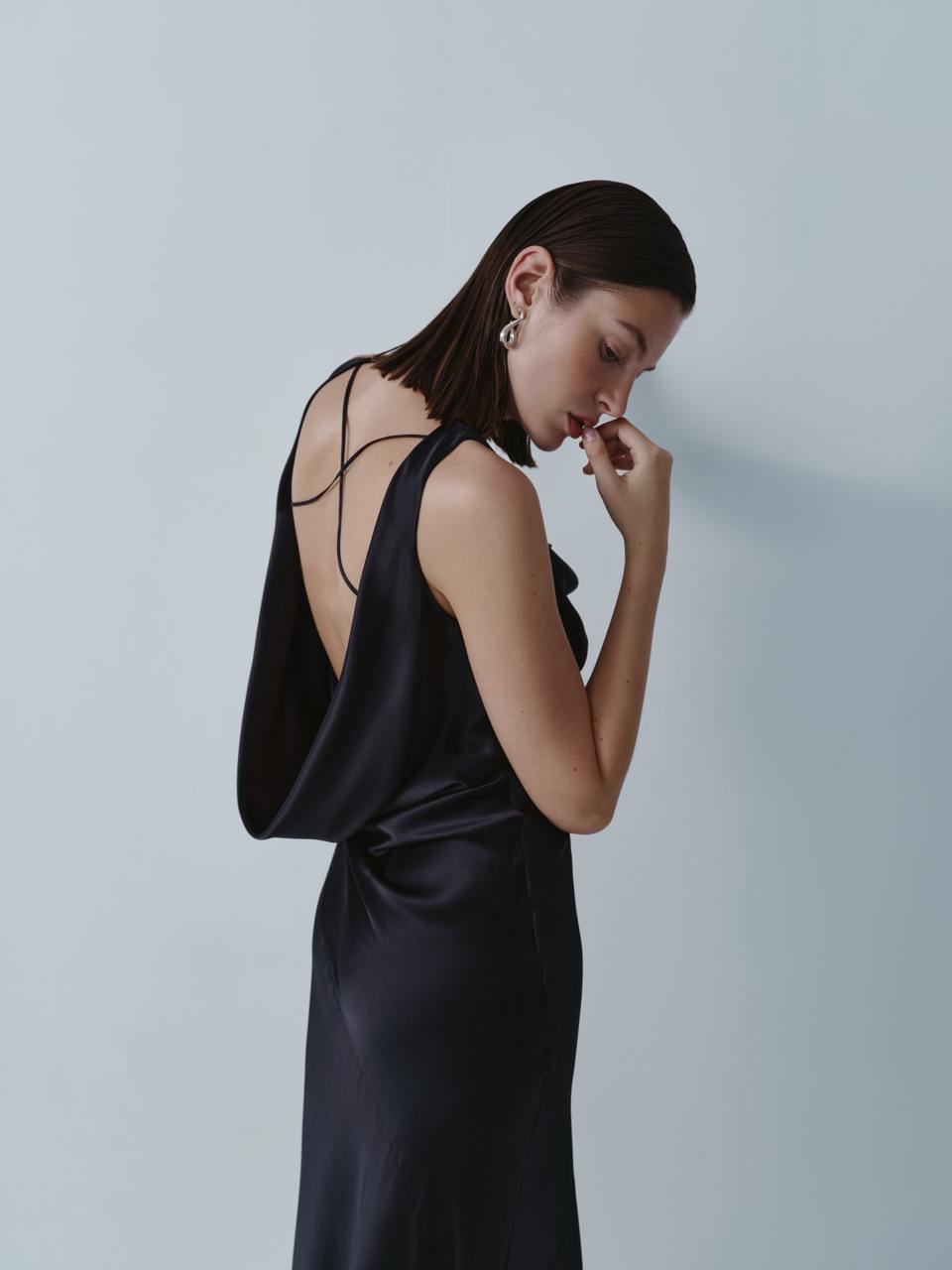 Black silk maxi dress with cutout black ELENA REVA