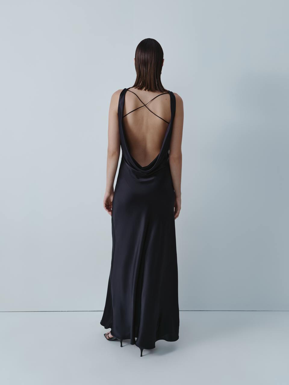Black silk maxi dress with cutout black ELENA REVA