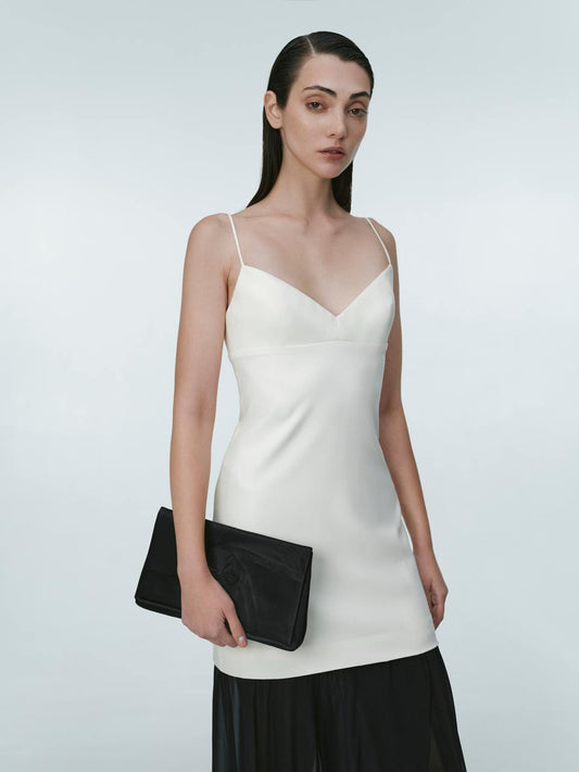 Ivory wool dress with black silk raffles ELENA REVA