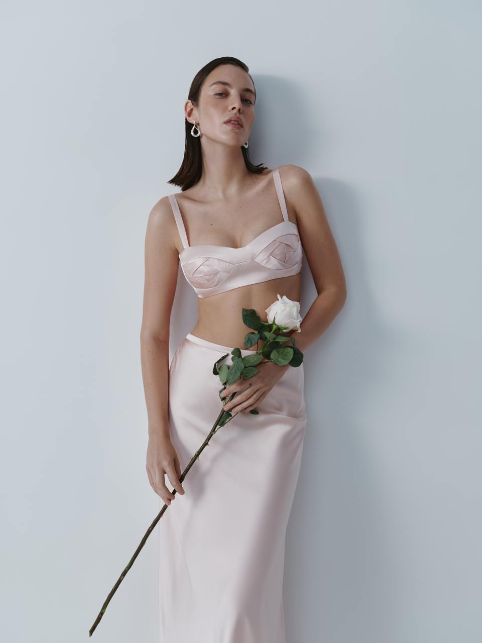 Dusky pink silk midi skirt ELENA REVA