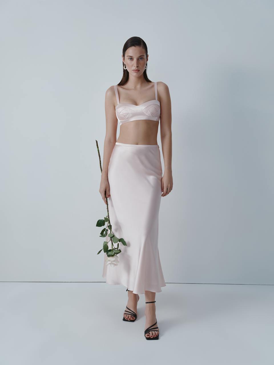 Dusky pink silk midi skirt ELENA REVA