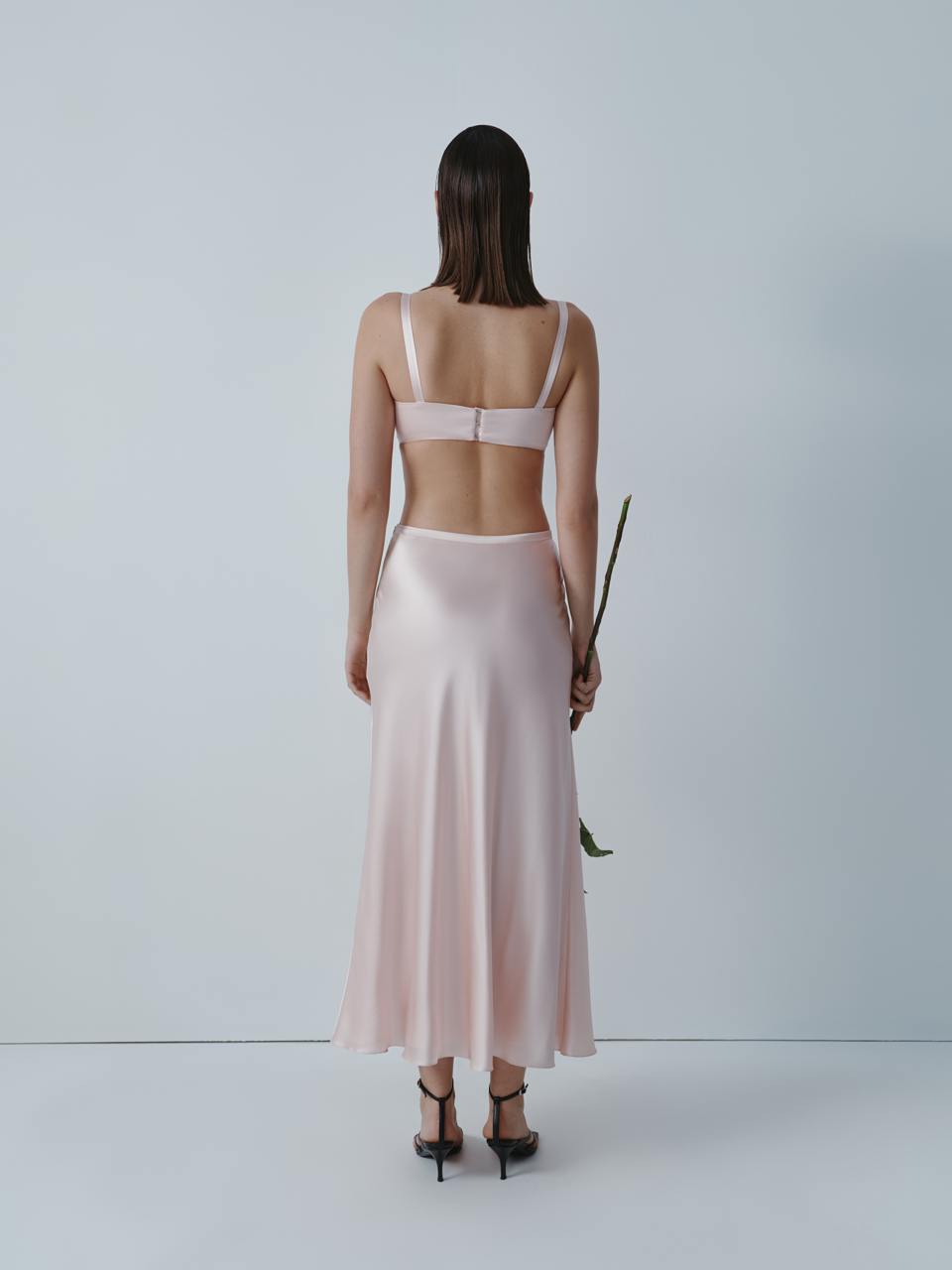 Dusky pink silk midi skirt ELENA REVA