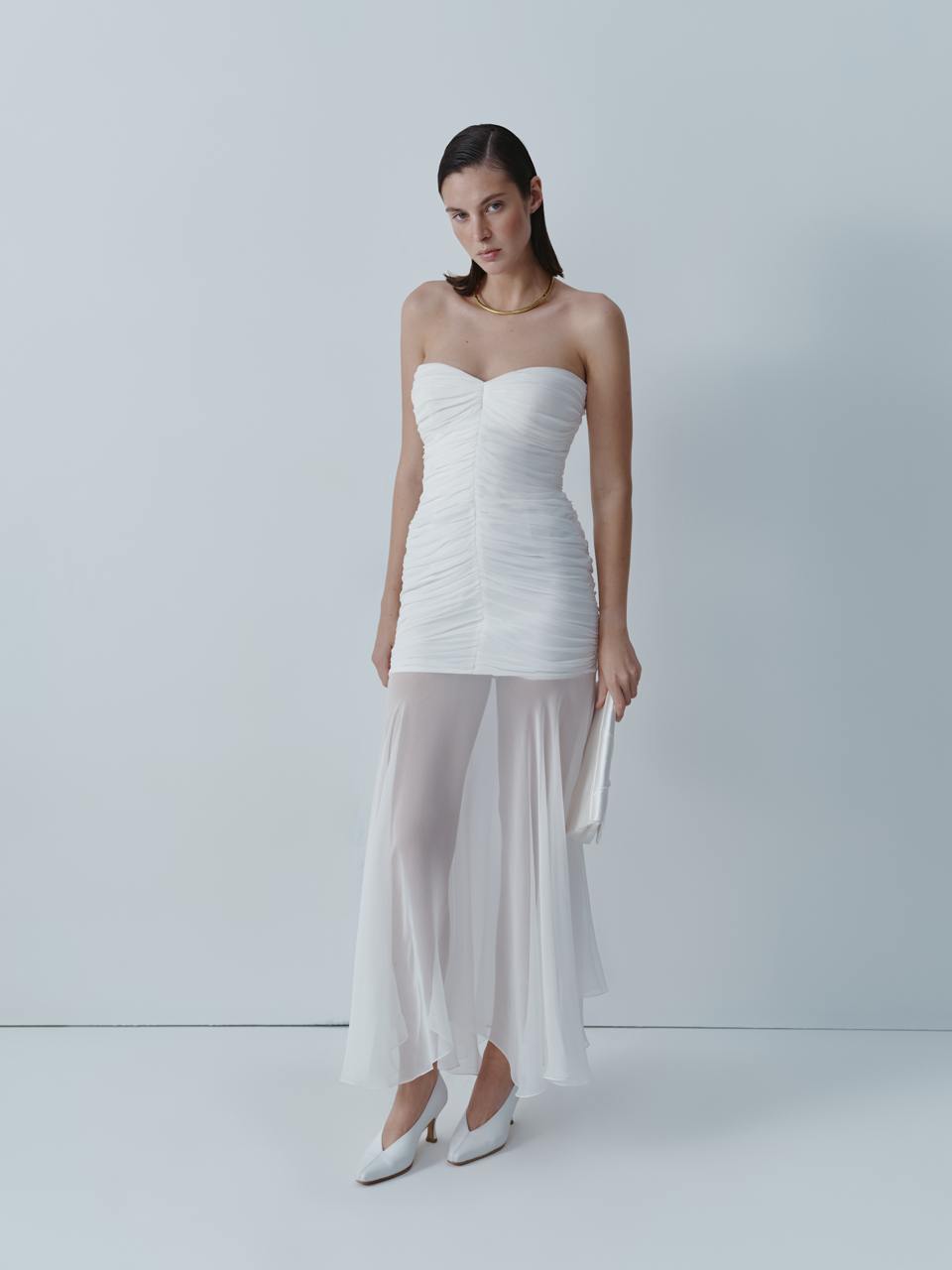 Ivory chiffon midi dress ELENA REVA