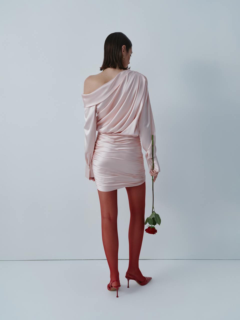 Dusky pink dress with open shoulder ELENA REVA