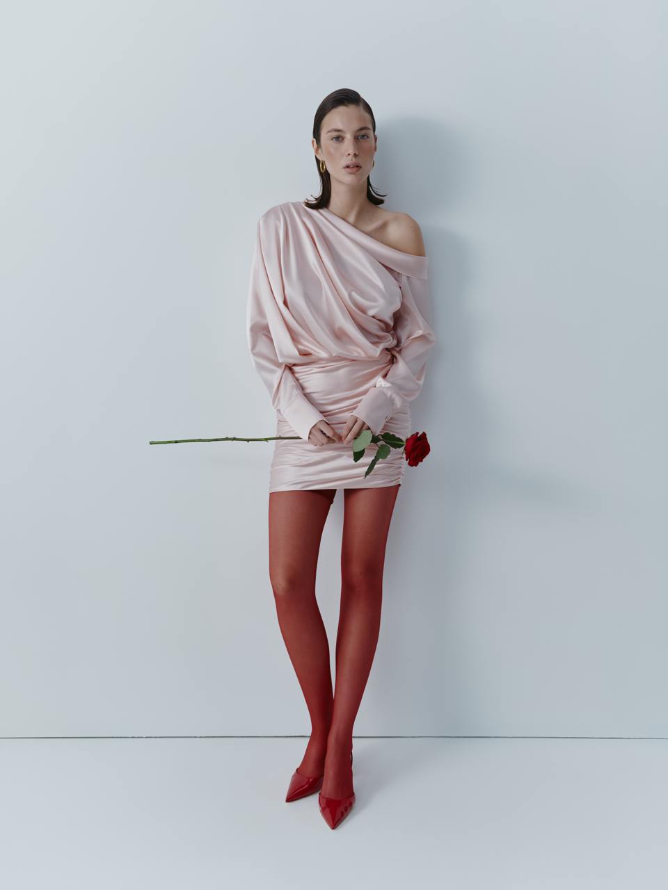 Dusky pink dress with open shoulder ELENA REVA