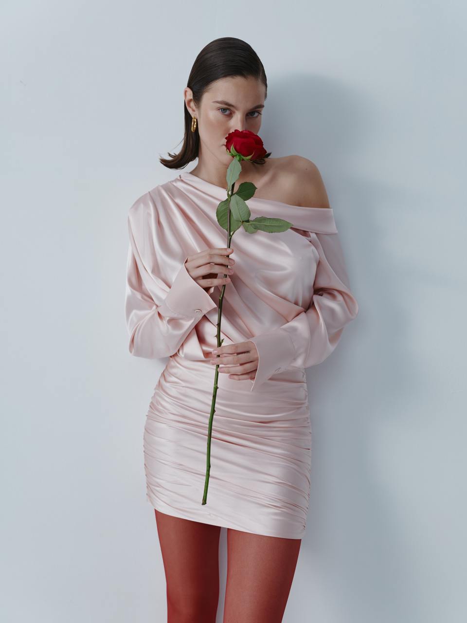 Dusky pink dress with open shoulder ELENA REVA