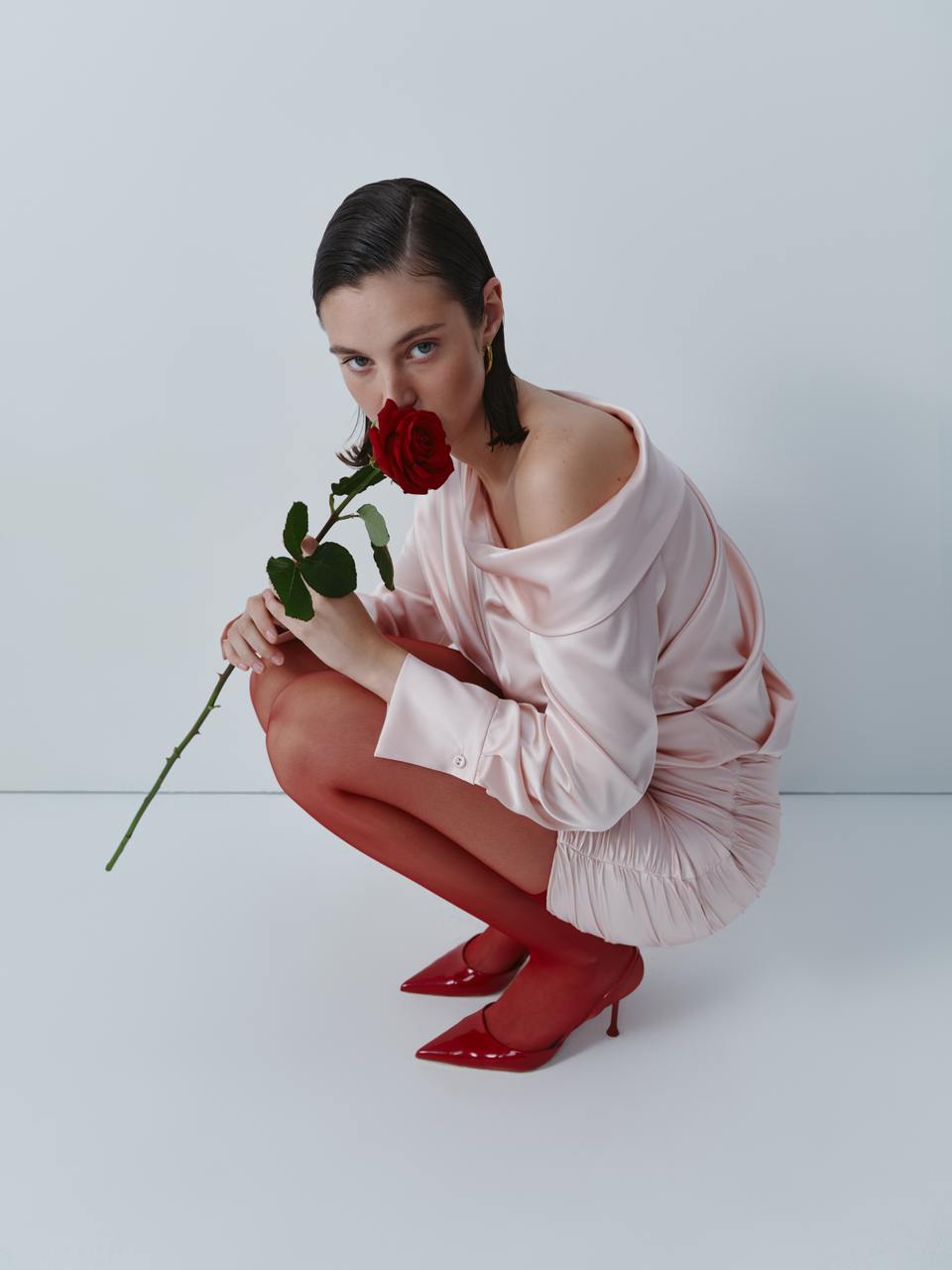 Dusky pink dress with open shoulder ELENA REVA