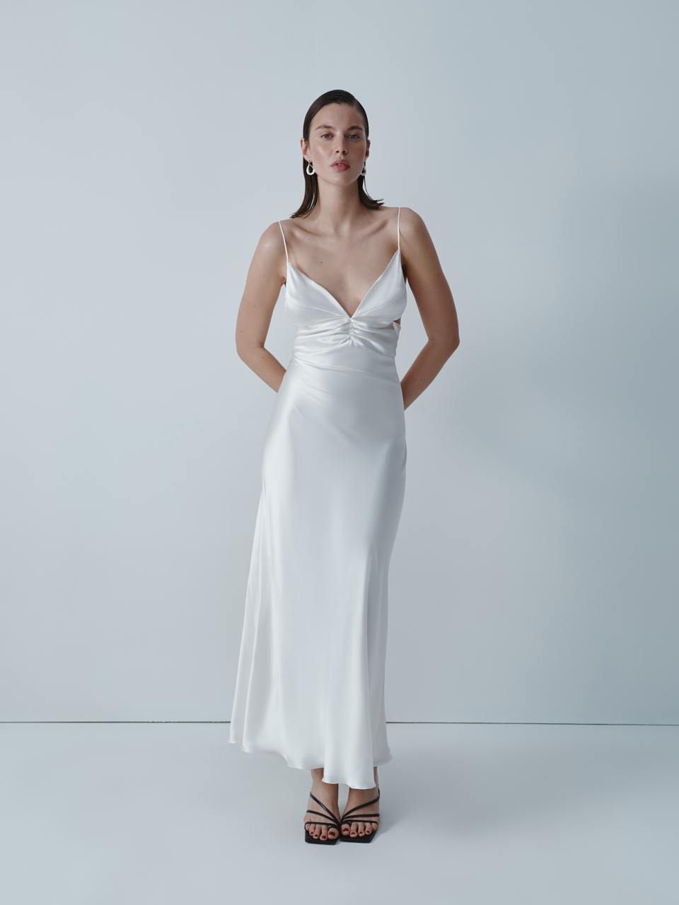 Ivory silk midi dress with open back ELENA REVA