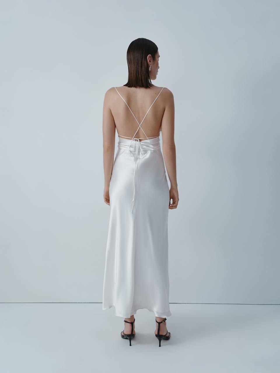 Ivory silk midi dress with open back ELENA REVA