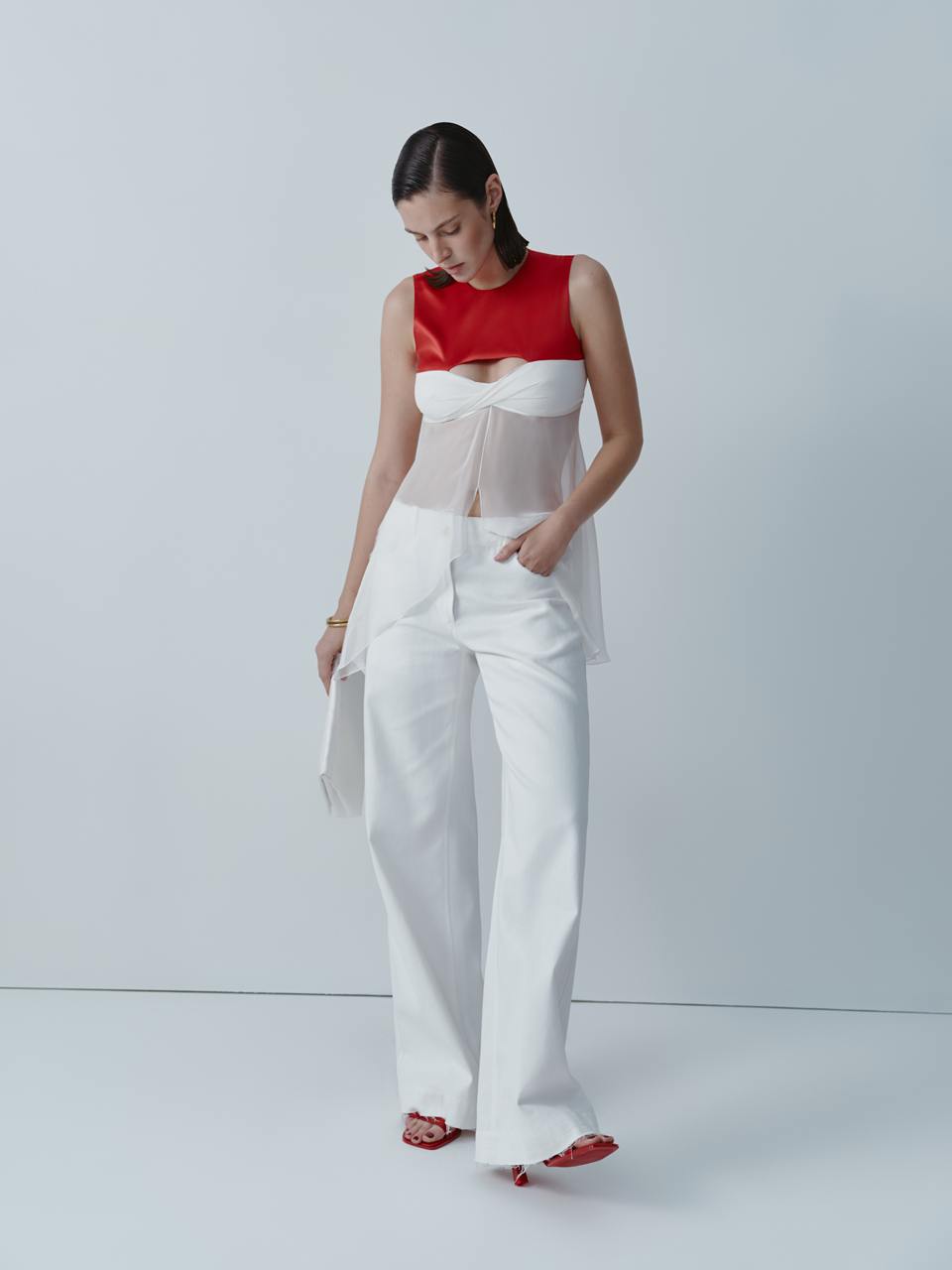 Red and ivory silk top ELENA REVA