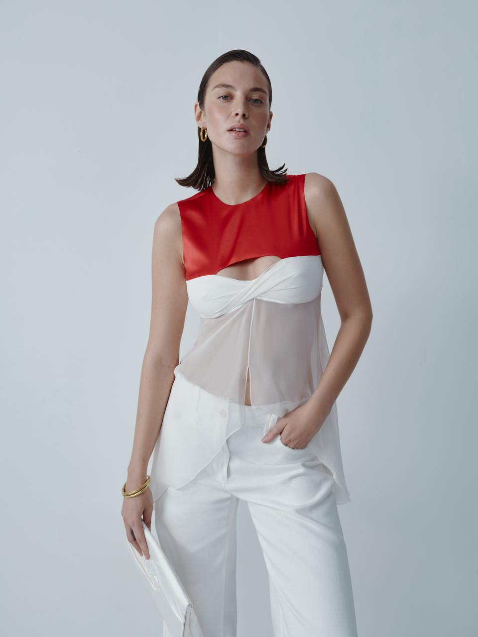 Red and ivory silk top ELENA REVA