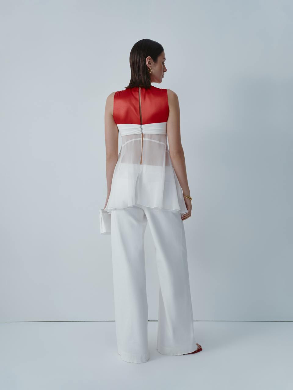 Red and ivory silk top ELENA REVA