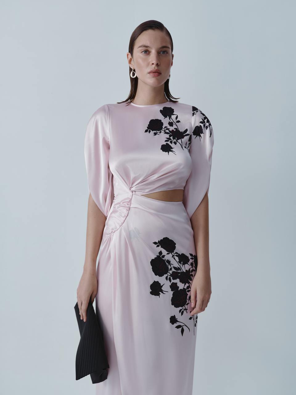 Floral print silk midi dress with long-sleeve ELENA REVA