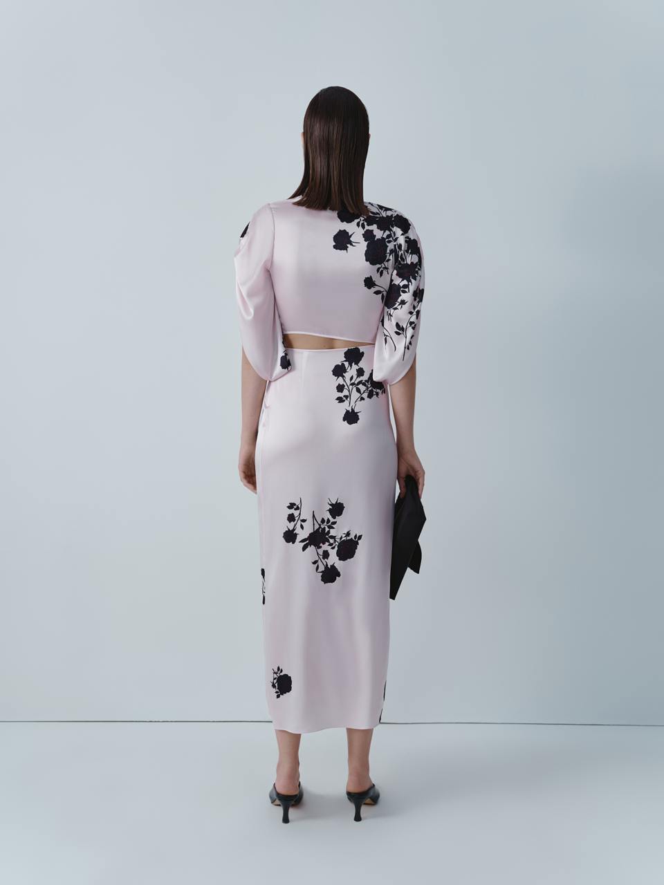 Floral print silk midi dress with long-sleeve ELENA REVA