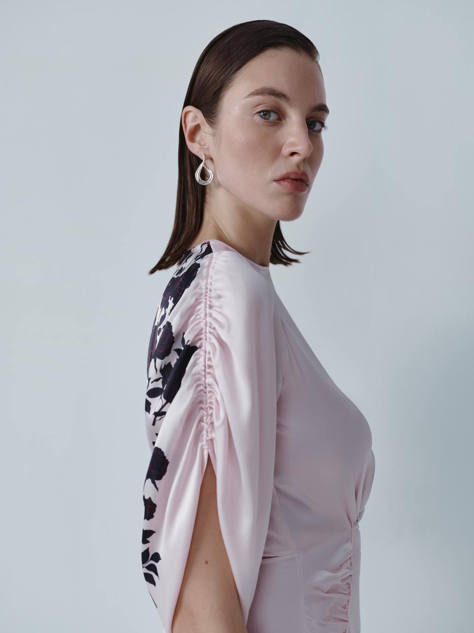 Floral print silk midi dress with long-sleeve ELENA REVA