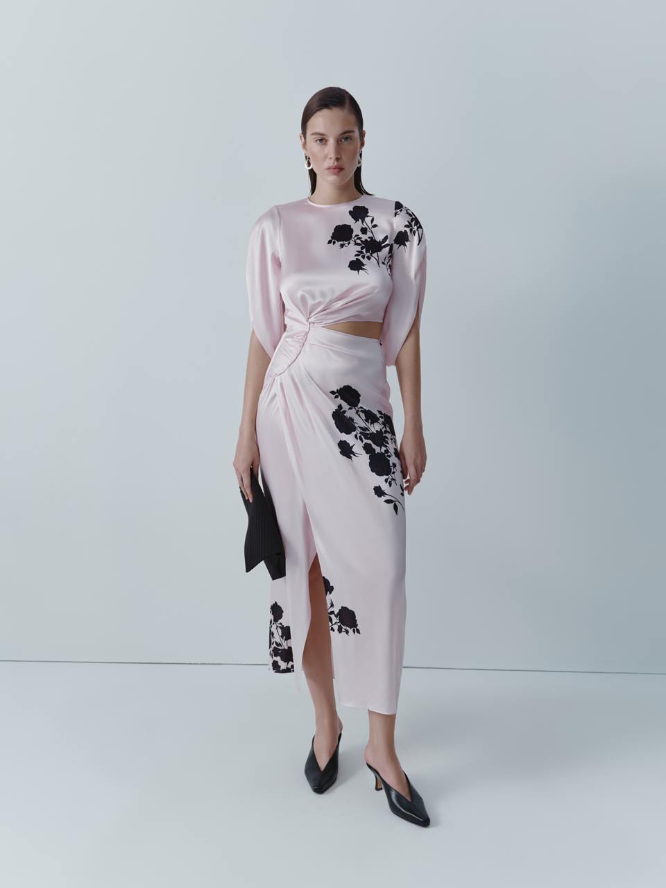 Floral print silk midi dress with long-sleeve ELENA REVA