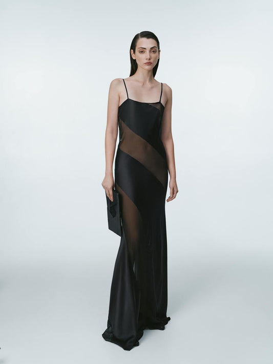 Black midi dress with chiffon details ELENA REVA