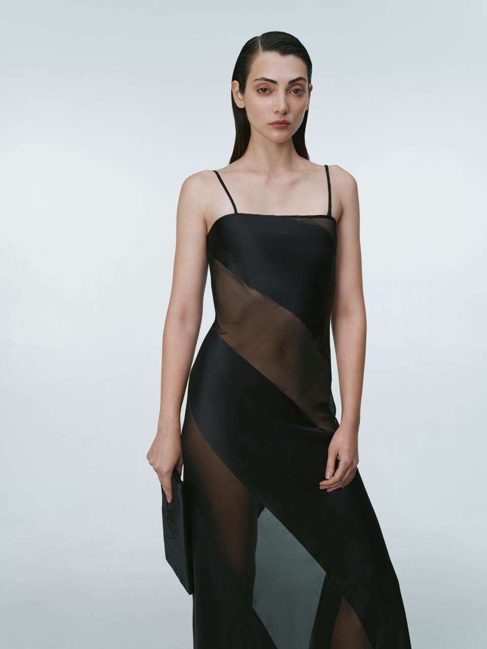 Black midi dress with chiffon details ELENA REVA