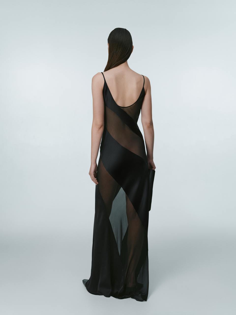 Black midi dress with chiffon details ELENA REVA
