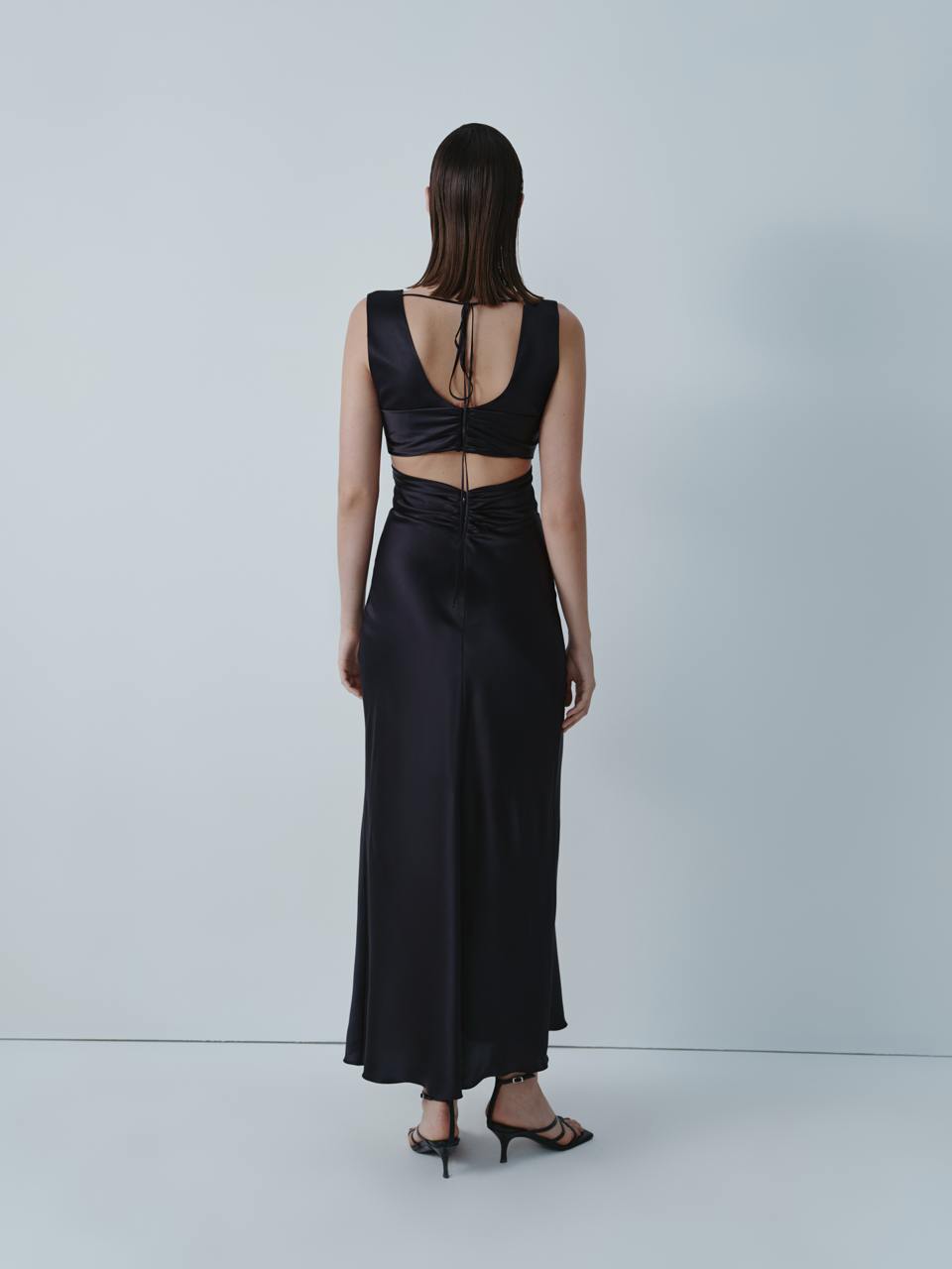 Black silk midi dress with open back ELENA REVA