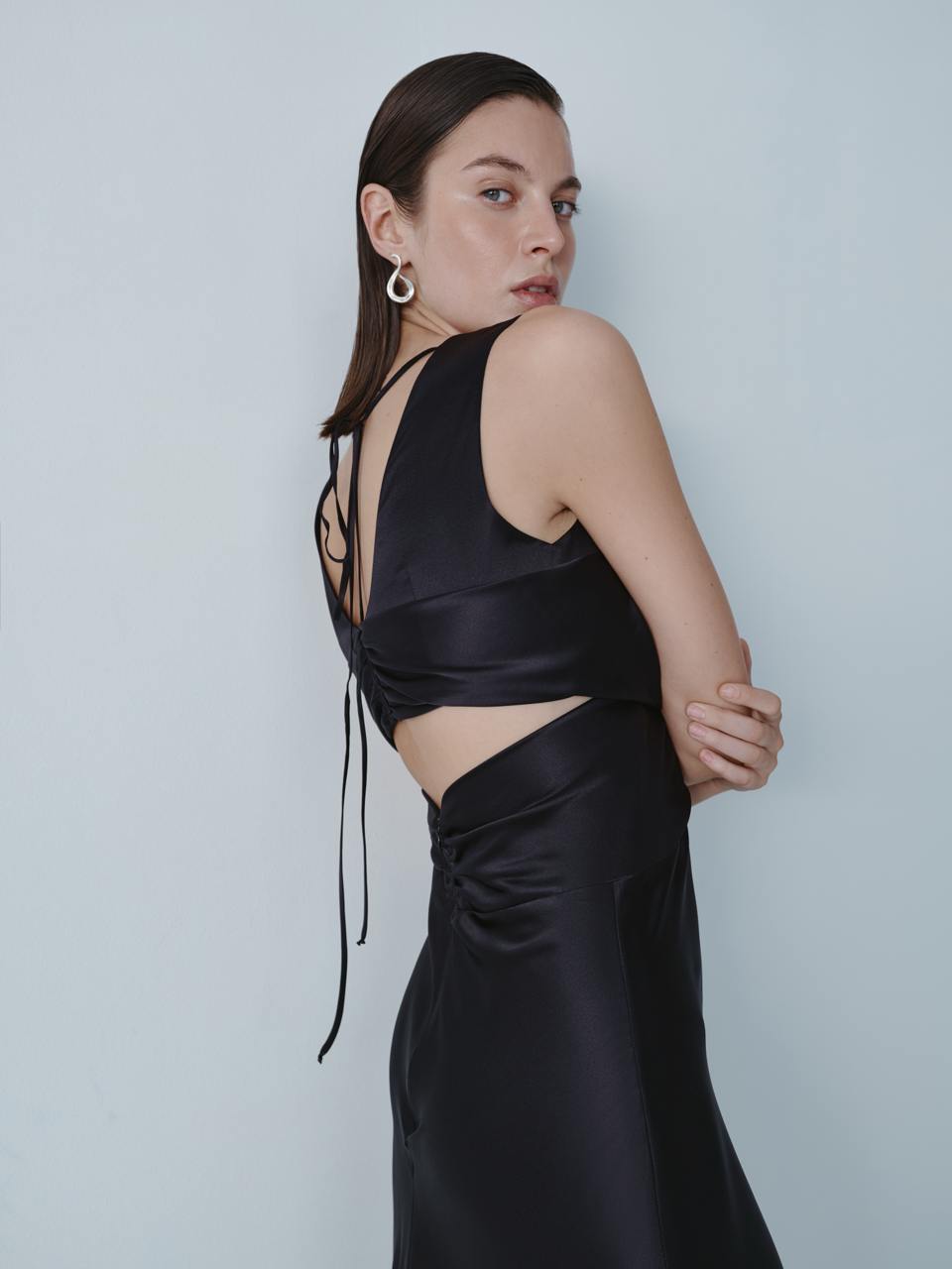 Black silk midi dress with open back ELENA REVA