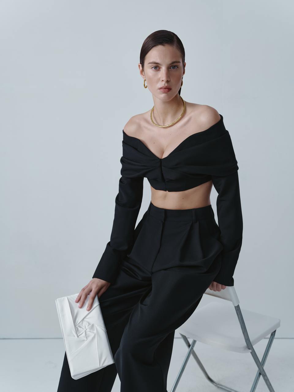 Black wool bustier with long-sleeve ELENA REVA