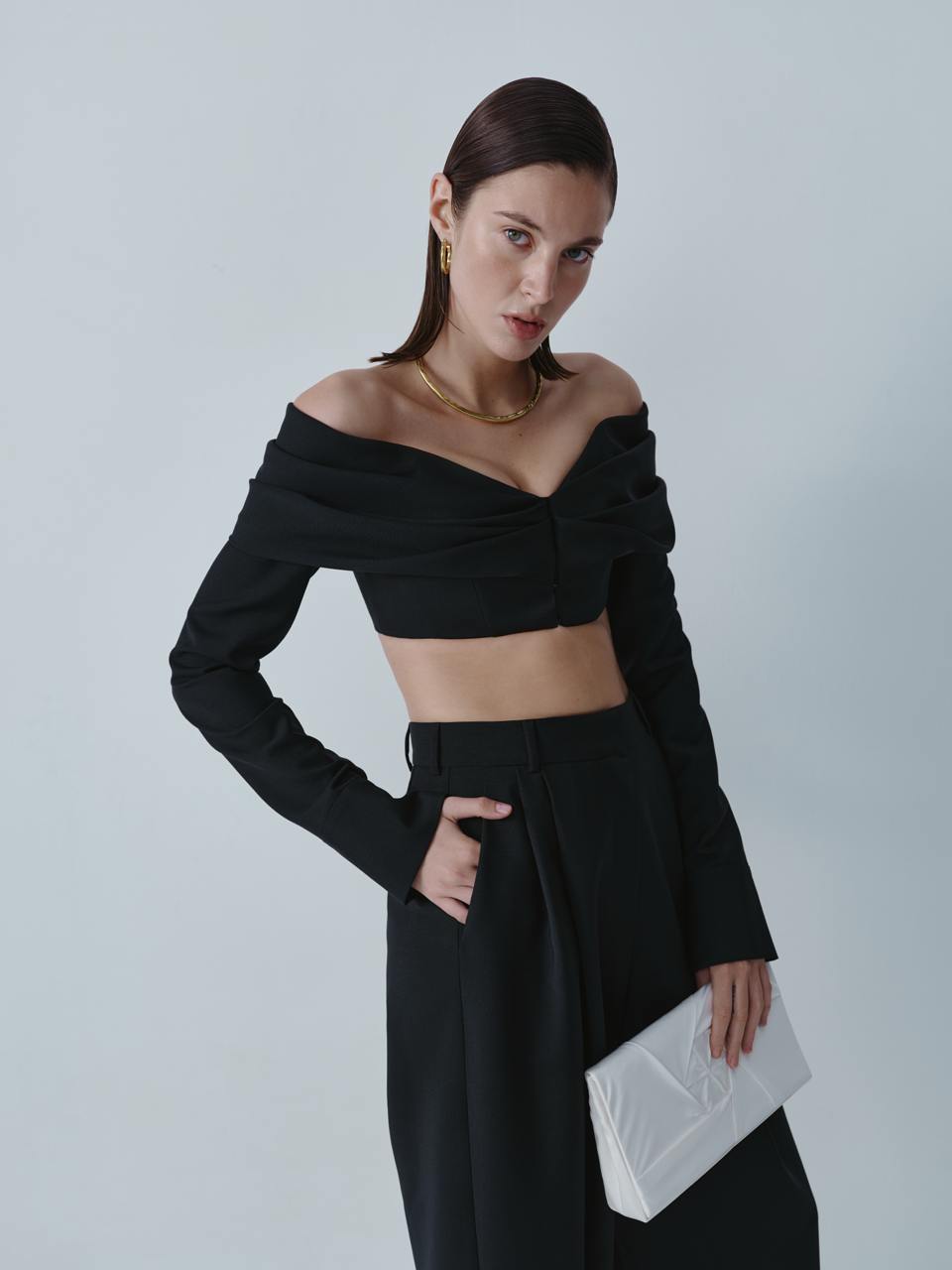 Black wool bustier with long-sleeve ELENA REVA