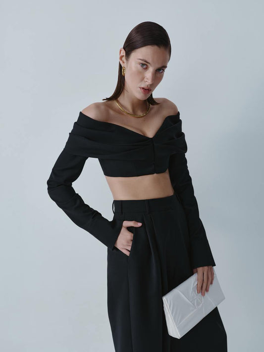 Black wool bustier with long-sleeve ELENA REVA