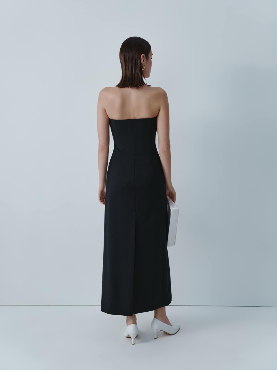 Black wool midi dress with ivory silk bustier ELENA REVA